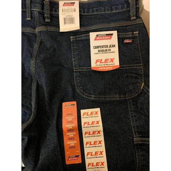 New Genuine Dickies Men's‎ Flex Denim Carpenter Jean 42 X 32 Blue NWT - Picture 1 of 9